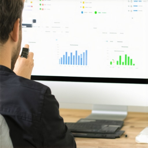 SEO specialist reviewing Google My Business insights on a monitor.