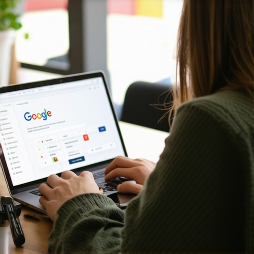 Business owner updating Google My Business profile on a laptop.