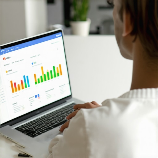 Person reviewing Google My Business analytics on a laptop with charts