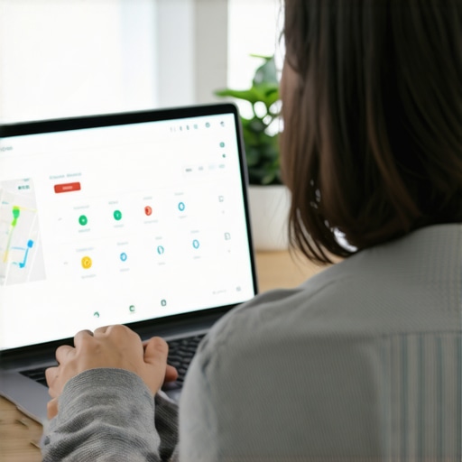 Business owner reviewing local search analytics on laptop