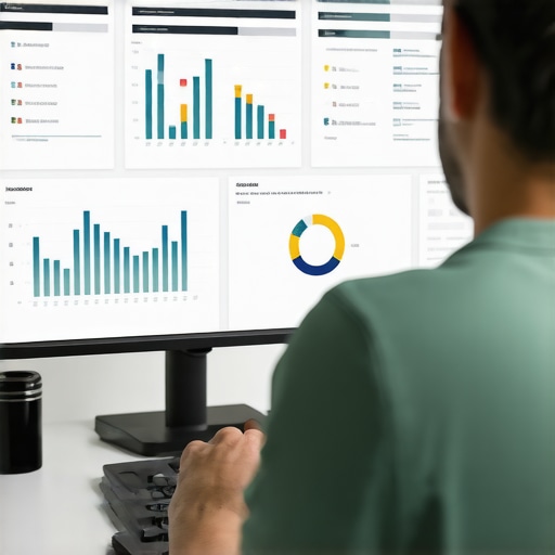 A person reviewing SEO analytics and charts on a computer monitor.