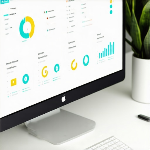 Local SEO Tools Dashboard Review A workspace showing local SEO software on a desktop computer