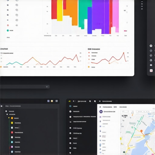 Screens displaying maps, ranking stats, and review analytics for local business SEO