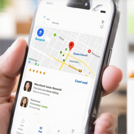 Smartphone screen showing a well-optimized Google Maps business profile with reviews and photos.