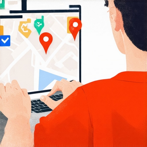 Person working on Google Maps profile on laptop, editing map pins and details.