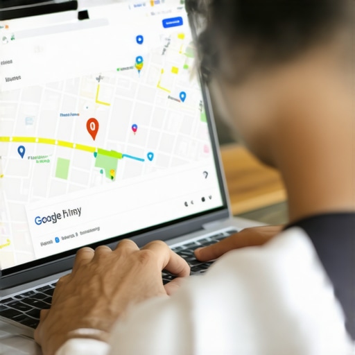 Business owner editing GMB profile on laptop for better local search visibility.