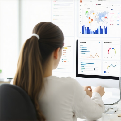 Person analyzing local SEO data on a computer screen with maps and graphs