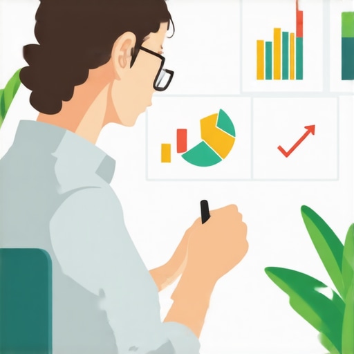 Business owner studying search engine optimization factors with charts and icons