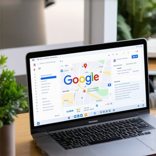 Desk with laptop displaying Google Maps and SEO analytics for local business growth.