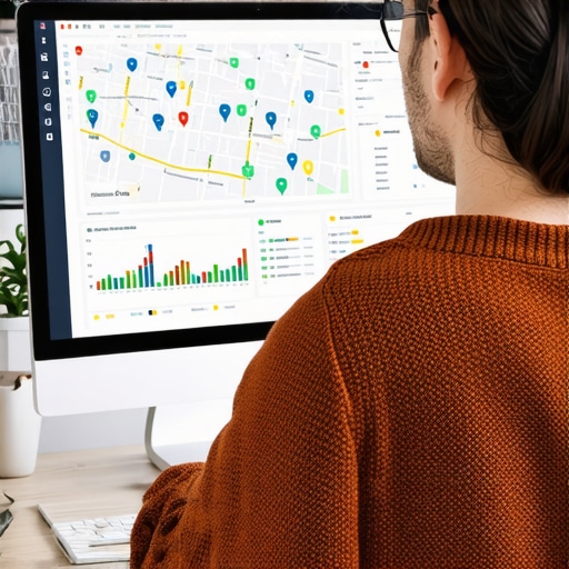 Business owner reviewing local SEO analytics and maps data
