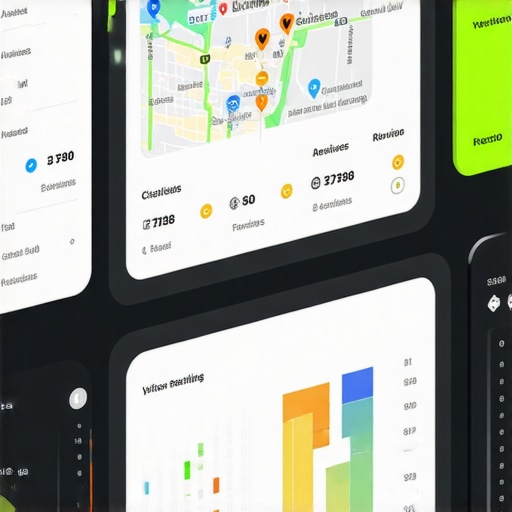 Digital dashboard with maps and review analytics for local business SEO.