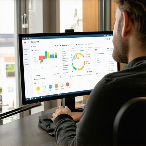 Business owner analyzing local search rankings and maps data on a computer screen.