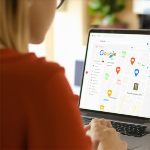 Business owner managing local Google Map listing on laptop.
