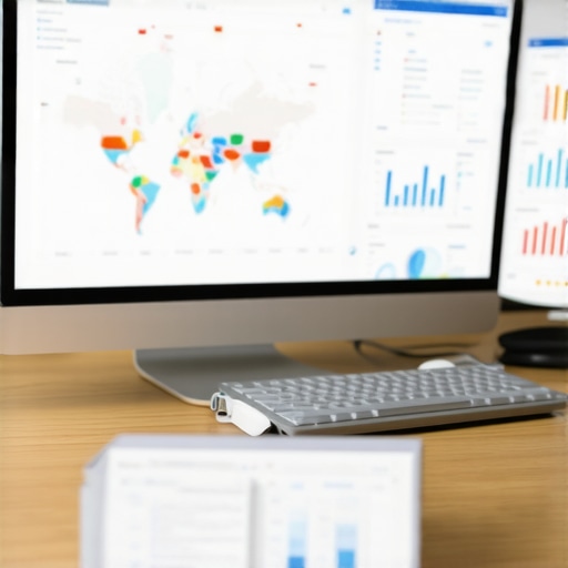 A person analyzing business maps data on multiple monitors to improve local search rankings.