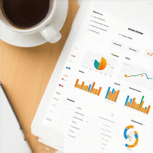 Close-up of a digital analytics dashboard displaying local SEO metrics, with a laptop and coffee in the background.